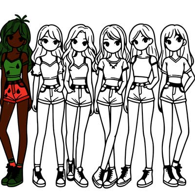 a group of girls wearing crop tops and shorts
