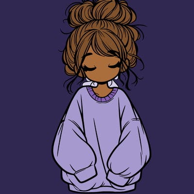girl with baggy sweatshirt and messy bun