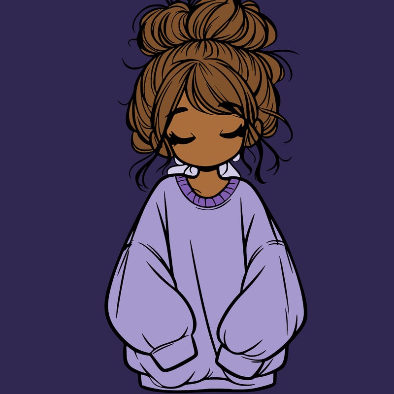 girl with baggy sweatshirt and messy bun