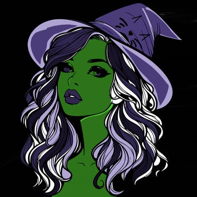 realistic witch girl with wavy hair and lips