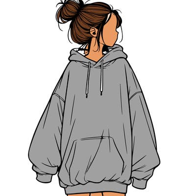 realistic girl with a oversized sweatshirt on and a bun