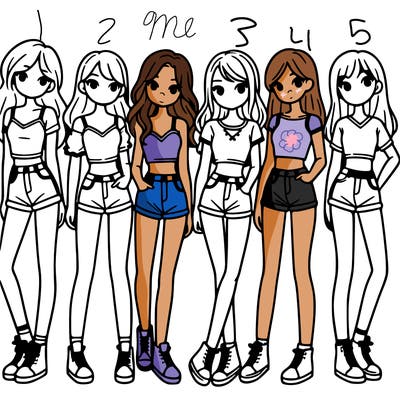 a group of girls wearing crop tops and shorts