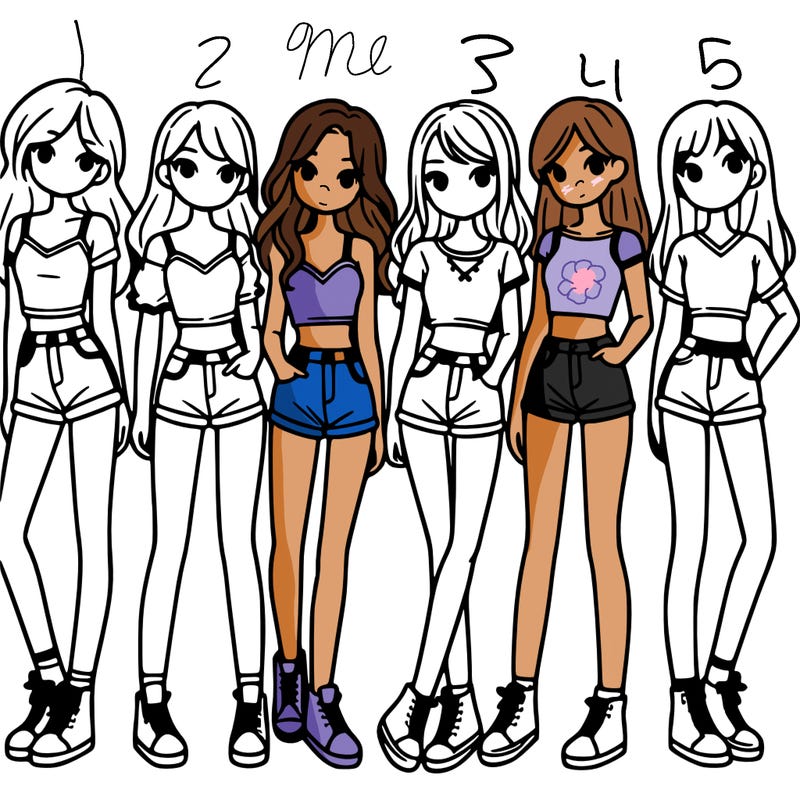 a group of girls wearing crop tops and shorts