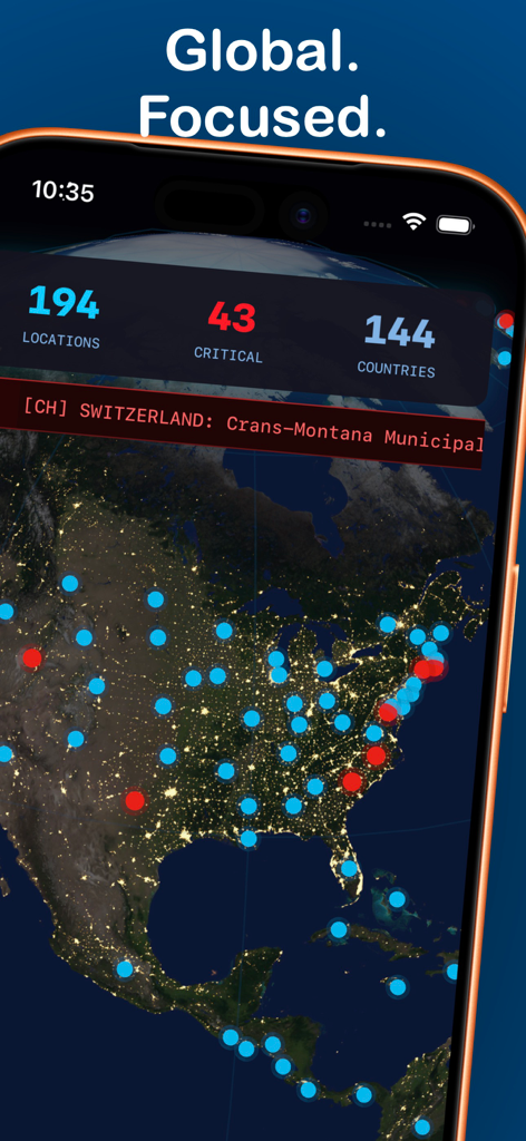 Globanix - Globanix interactive news map showing global locations and critical news events on a world globe