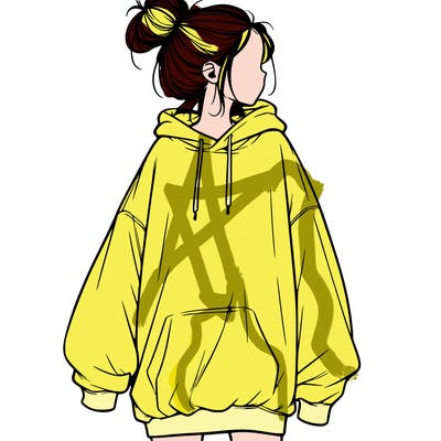 realistic girl with a oversized sweatshirt on and a bun