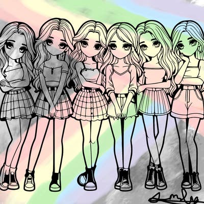 a group of girls realistic