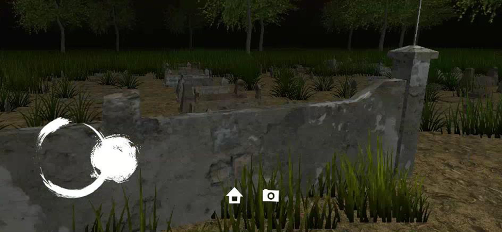 The Mystery of Meraung Village - Una escena espeluznante de un cementerio por la noche en el juego móvil El Misterio de la Aldea Meraung.