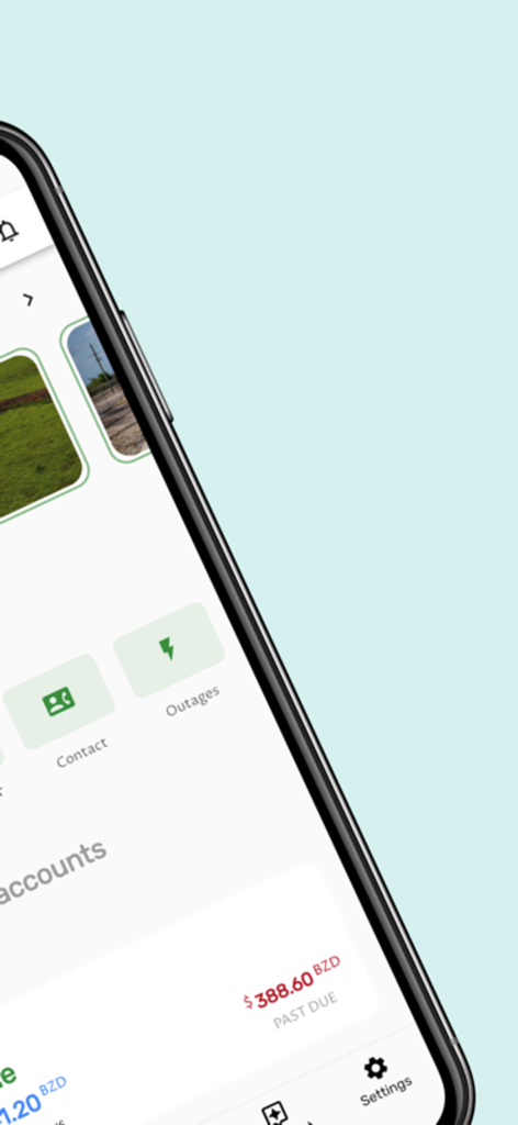 BEL 24-7 - Tableau de bord de l'application mobile BEL 24-7 montrant l'état de facturation du compte et les icônes de service