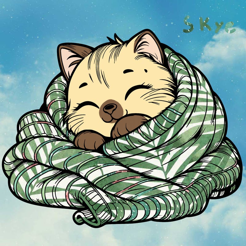 realistic cozy cat in a blanket