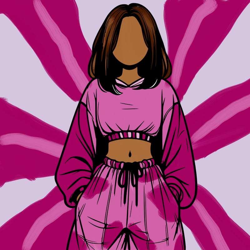 realistic girl faceless with baggy pants and a crop top