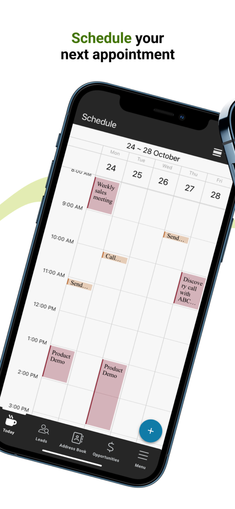 Maximizer - Maximizer CRM mobile app interface showing a weekly schedule and calendar for managing appointments