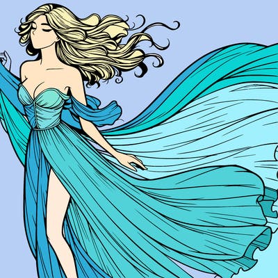 realistic woman in dress flowing the the wind