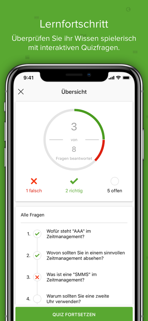 Lecturio: Online Video Kurse - Lecturio app quiz overview showing progress and answered questions