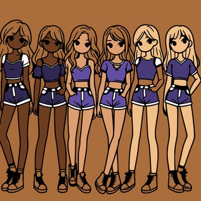 a group of girls wearing crop tops and shorts