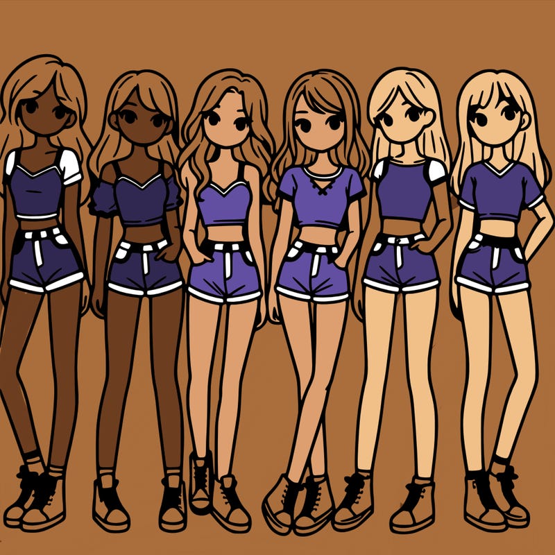 a group of girls wearing crop tops and shorts