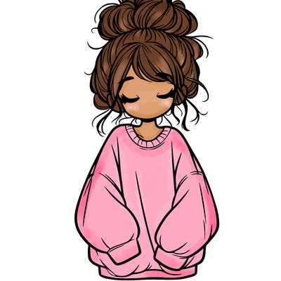 girl with baggy sweatshirt and messy bun