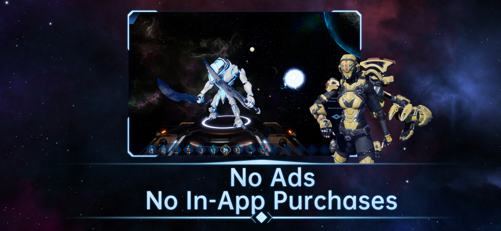 Taurus War 2 0 99 - A futuristic sci-fi character and robotic unit from Taurus War 2 0 99 highlighting the no ads and no in app purchases policy