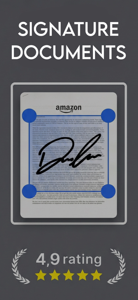 Firma Digital - Mobile app interface showing a digital signature on a document with a high user rating
