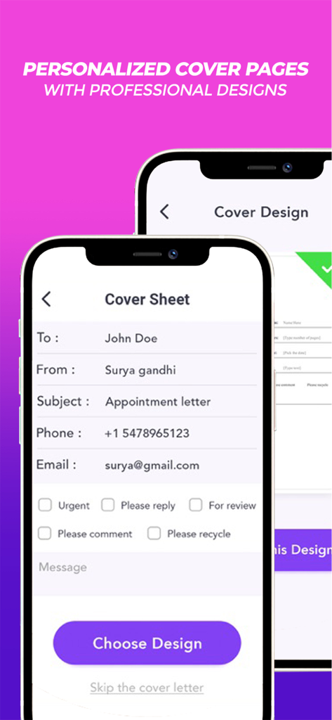 Simple Fax - Fax From iPhone - Professional fax cover sheet design interface on iPhone app