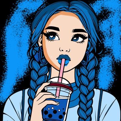 realistic girl with braided hair drinking boba