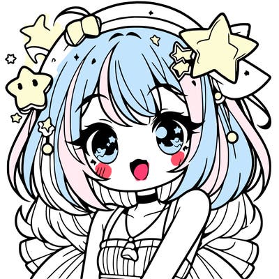 cute anime girl with star accessories
