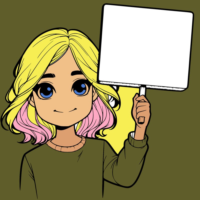 realistic girl holding up a sign