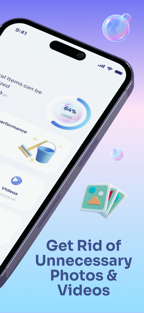 CleanApp Pro: Storage Cleaner - Interfaz de CleanApp Pro mostrando la limpieza de almacenamiento para fotos y videos
