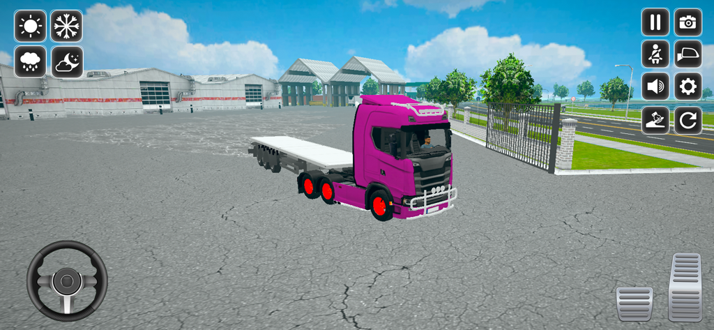 Truck Cargo Driving Simulator - A purple cargo truck in a realistic driving simulator game environment