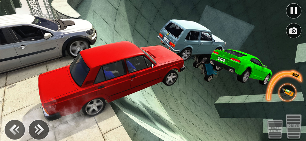 Beam Drive 3d Car Crash Sim - Cars driving on a curved mega ramp in Beam Drive 3D physics simulator