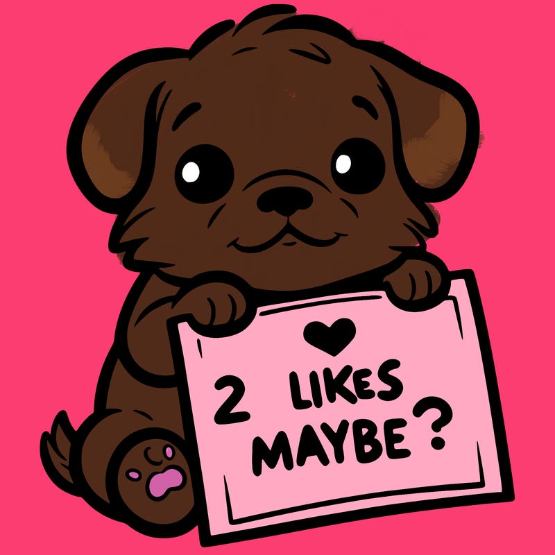 a puppy holding a sign that says 2 likes maybe?