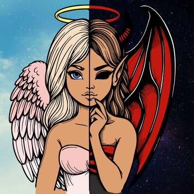 realistic angel half demon