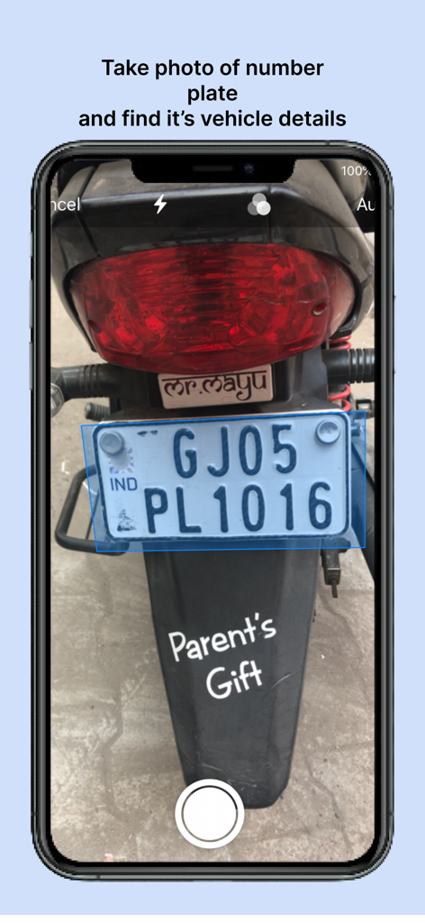 RTO - eChallan, Vehicle info - Application mobile scannant une plaque d'immatriculation de moto indienne pour récupérer les détails du propriétaire du véhicule