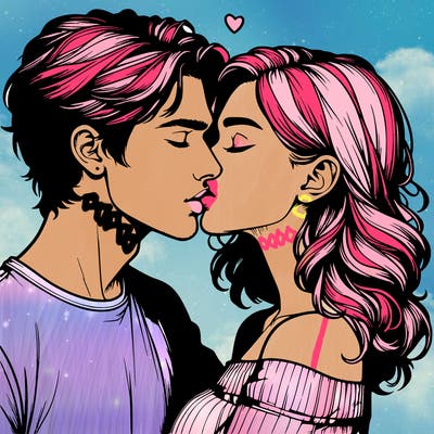 realistic couple kissing