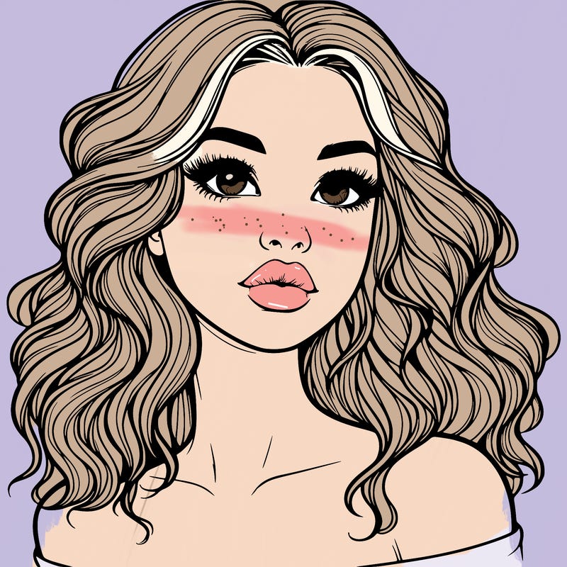 realistic girl with wavy hair and lips