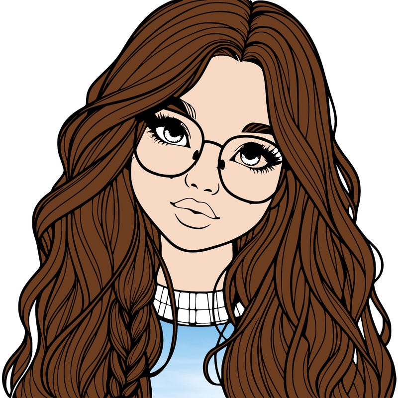 girl with long hair and freckles and glasses realistic
