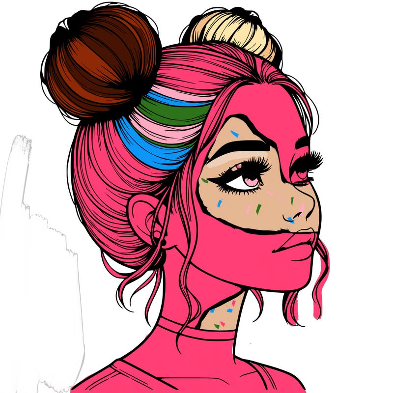 realistic girl with buns on the top of her head