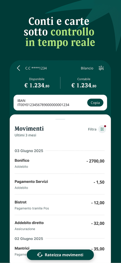 My Private Banking - Transaction history and account balance screen in the My Private Banking mobile app