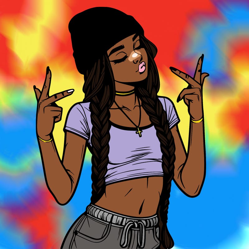 realistic teenage girl with braids and a beanie and crop top doing 🫶🏼