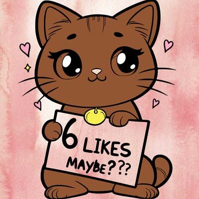 a kitten holding a sign that says 6 likes maybe?