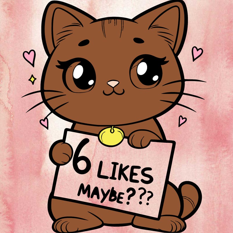a kitten holding a sign that says 6 likes maybe?