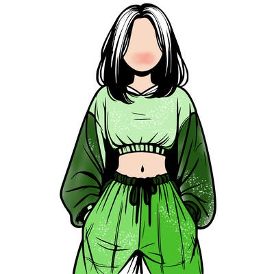 realistic girl faceless with baggy pants and a crop top