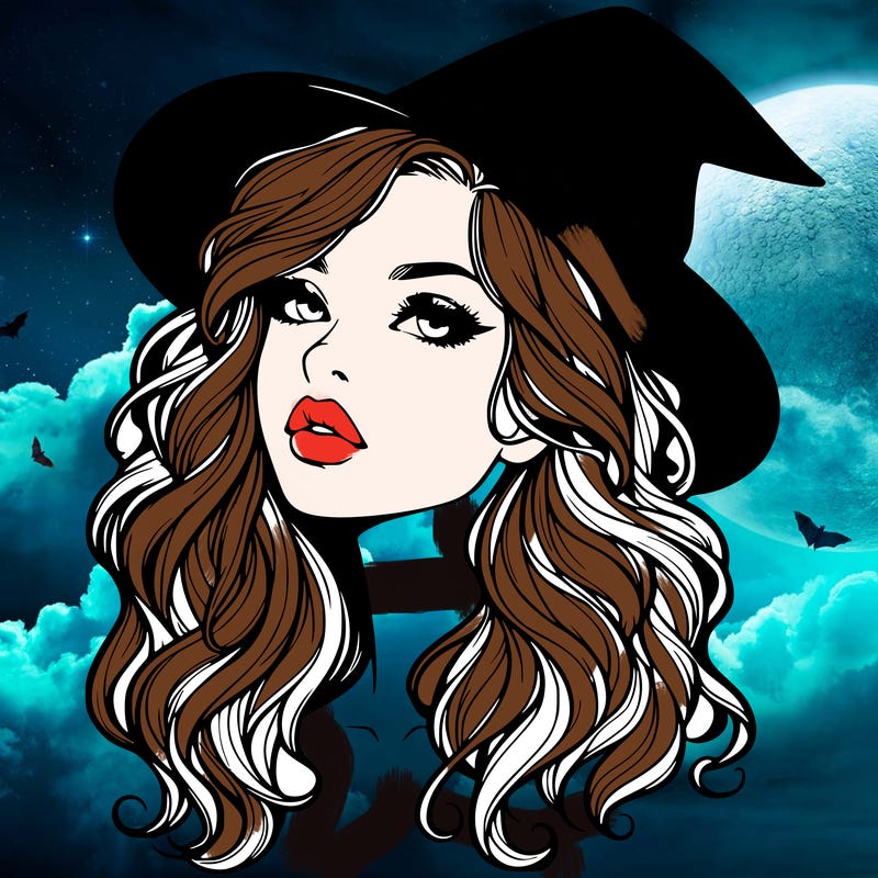 realistic witch girl with wavy hair and lips