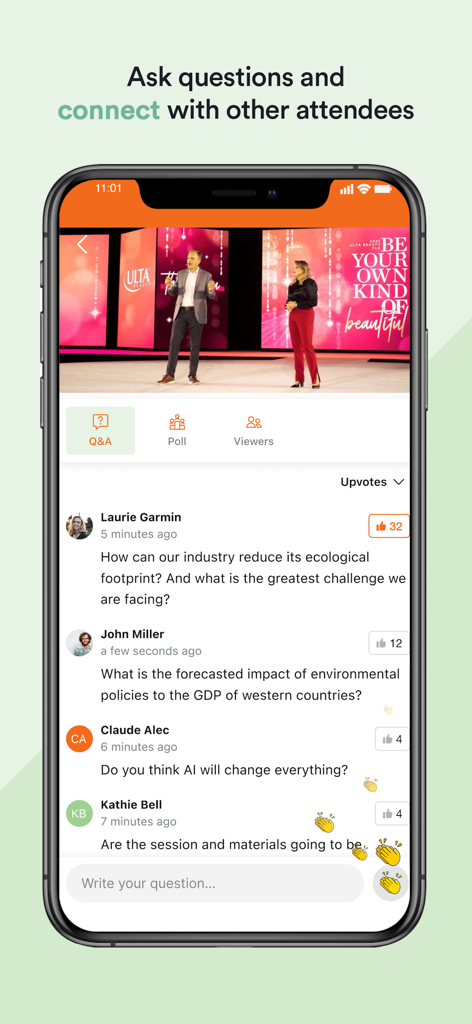 Ulta Beauty FLC - Ulta Beauty FLC app interface showing a live Q and A session for event attendees