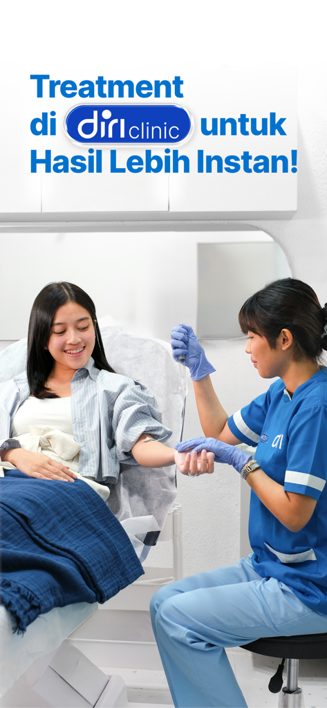 Diri - Custom Skin & Hair Care - A woman receiving an IV drip treatment from a professional nurse at Diri Clinic