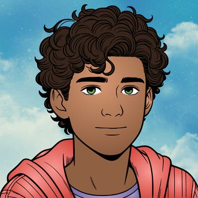 realistic 15 year old boy with curly hair