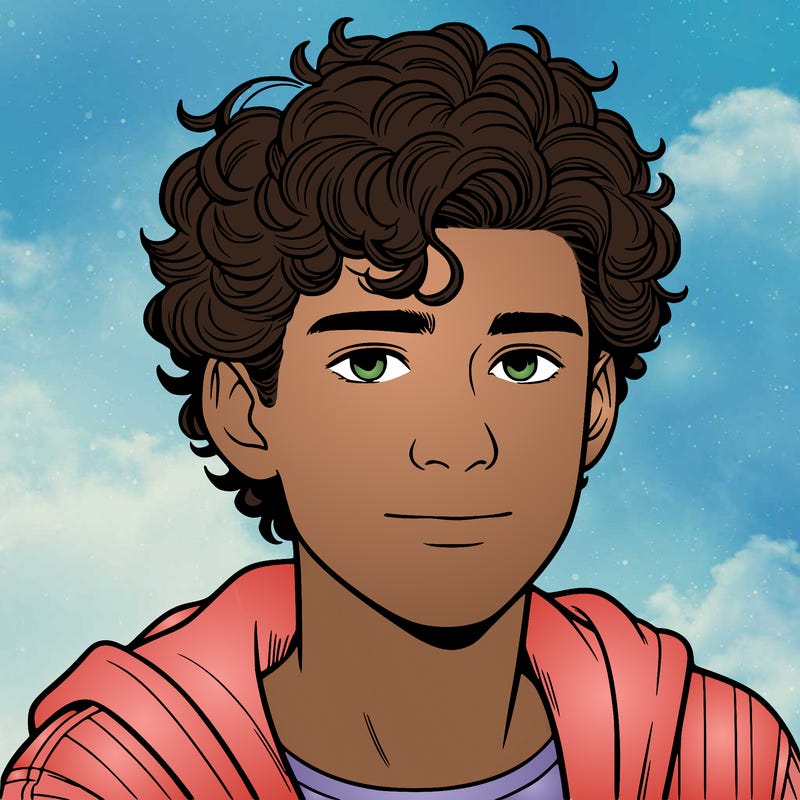 realistic 15 year old boy with curly hair
