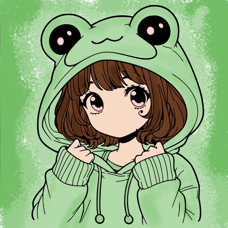 a cute teenage girl wearing a frog hoodie
