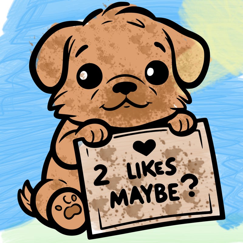 a puppy holding a sign that says 2 likes maybe?