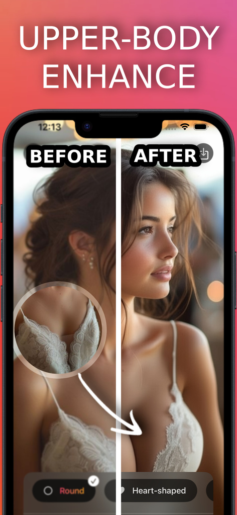 Body Editor Ai - Beauty Camera - Before and after comparison of chest enhancement using the Body Editor Ai mobile app