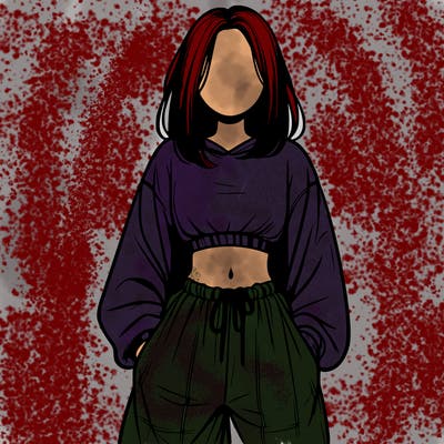 realistic girl faceless with baggy pants and a crop top